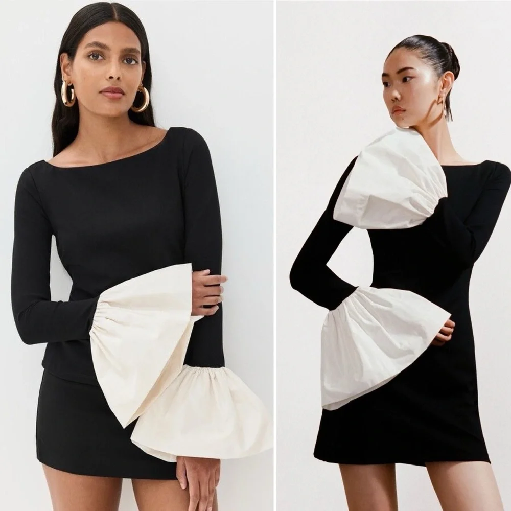 NWT Staud Hawthorne Dress Black & Ivory Size Small - Picture 3 of 17